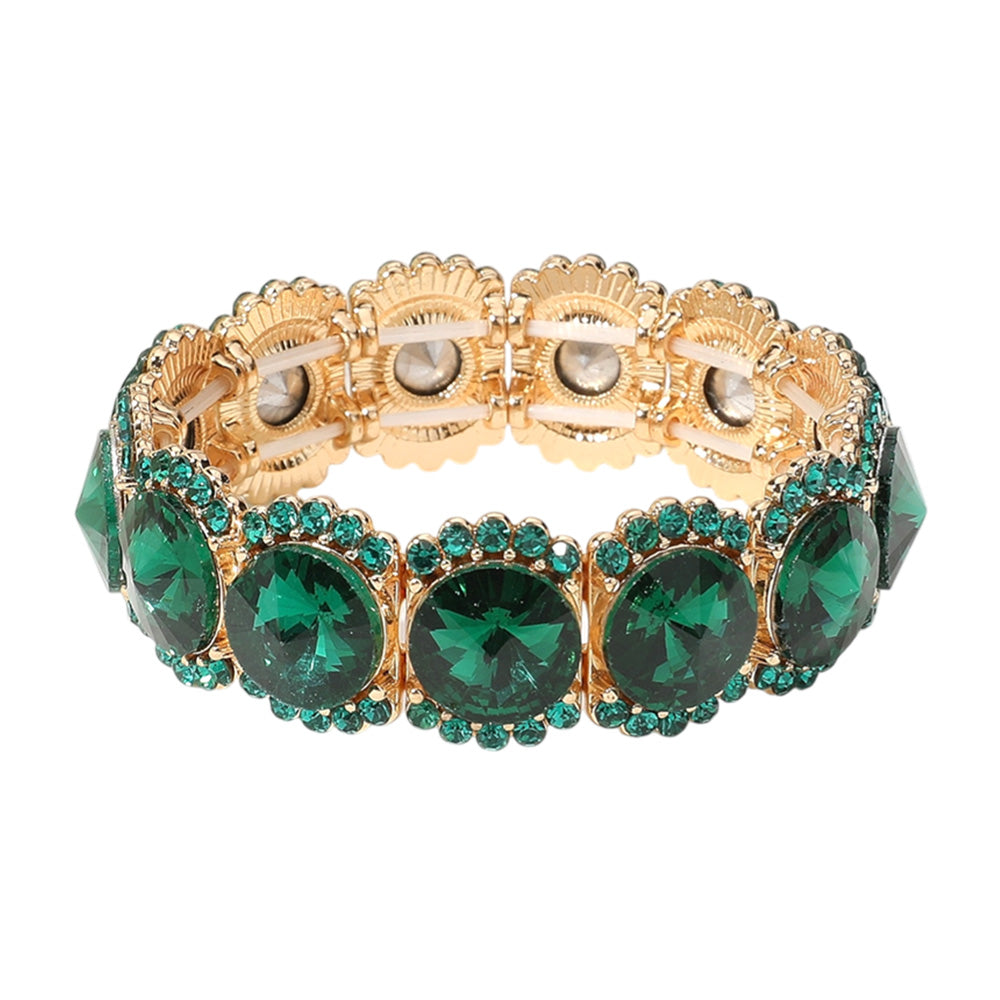 iLLASPARKZ Round Glass Stone Cluster Stretch Evening Bracelet
