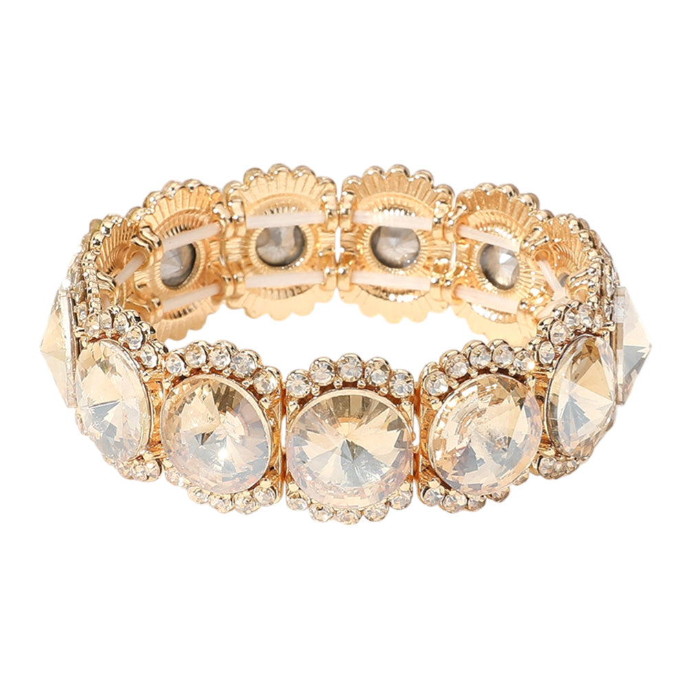 iLLASPARKZ Round Glass Stone Cluster Stretch Evening Bracelet