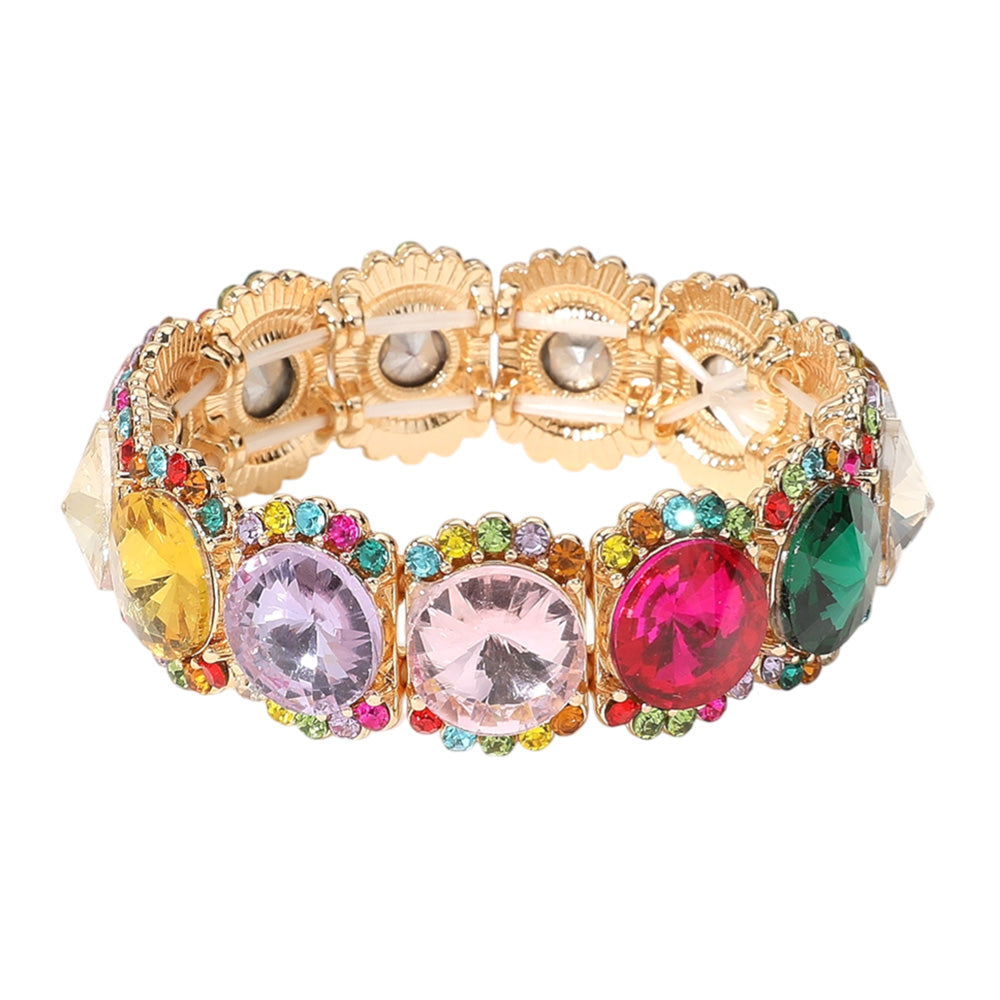 iLLASPARKZ Round Glass Stone Cluster Stretch Evening Bracelet