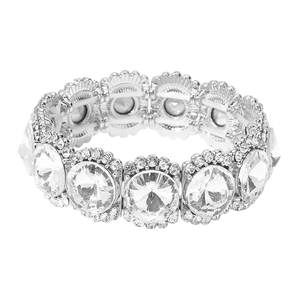 iLLASPARKZ Round Glass Stone Cluster Stretch Evening Bracelet