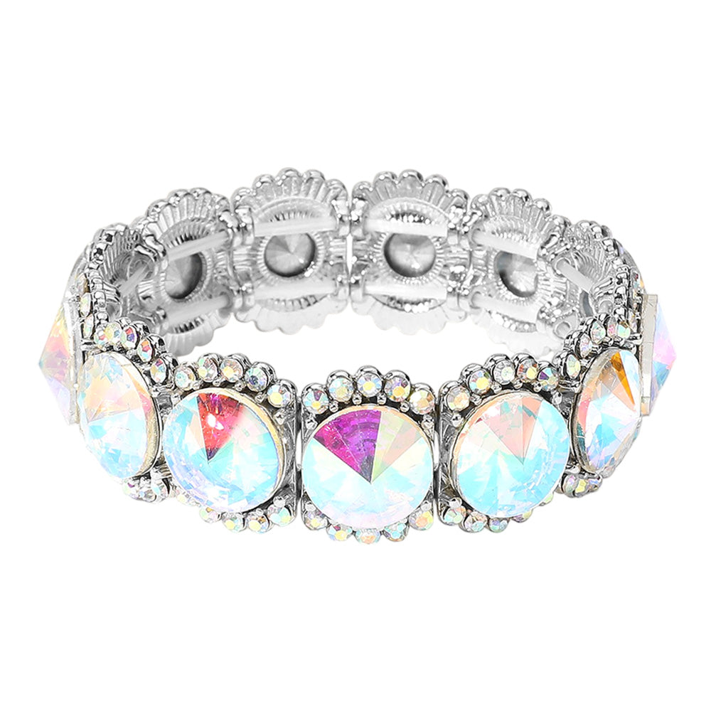 iLLASPARKZ Round Glass Stone Cluster Stretch Evening Bracelet