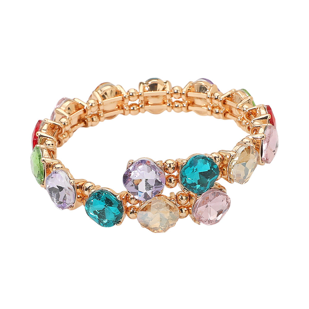 iLLASPARKZ Square Stone Cluster Link Adjustable Evening Bracelet