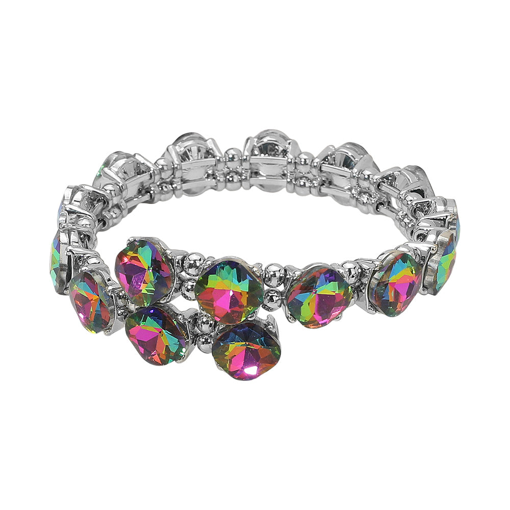 iLLASPARKZ Square Stone Cluster Link Adjustable Evening Bracelet