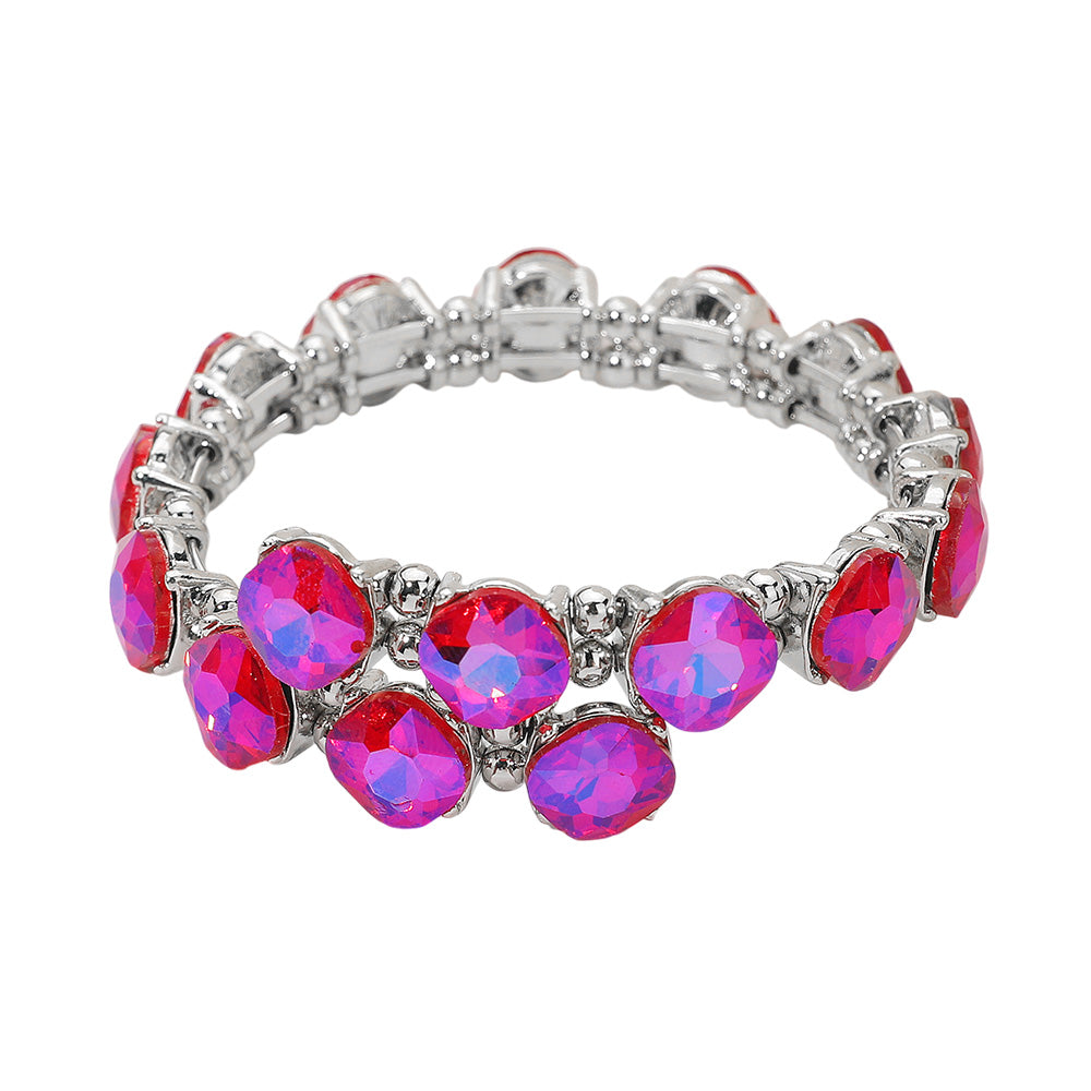 iLLASPARKZ Square Stone Cluster Link Adjustable Evening Bracelet