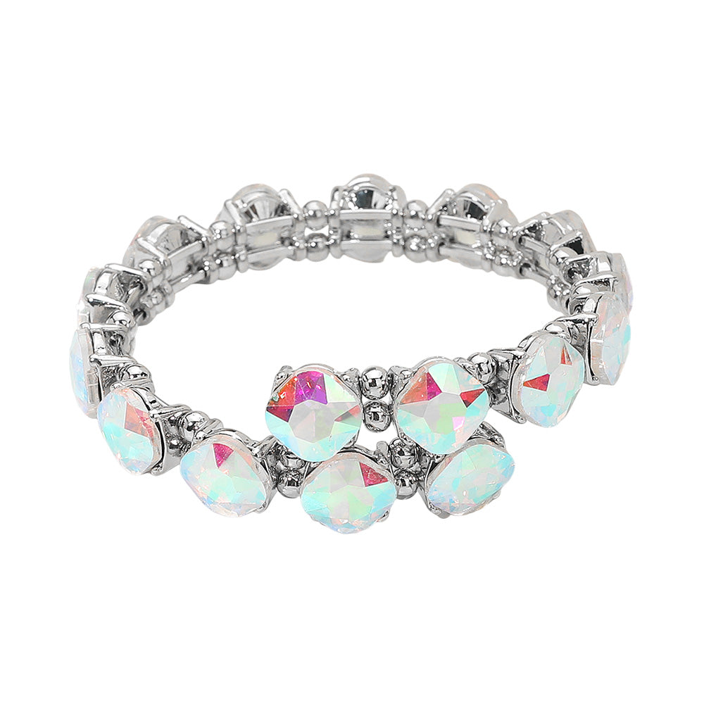 iLLASPARKZ Square Stone Cluster Link Adjustable Evening Bracelet