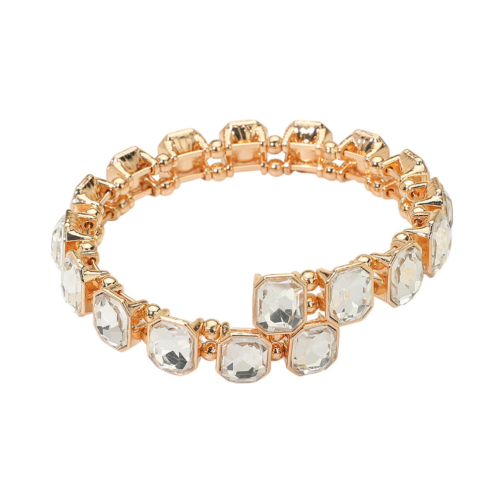 iLLASPARKZ Rectangle Stone Cluster Link Adjustable Evening Bracelet