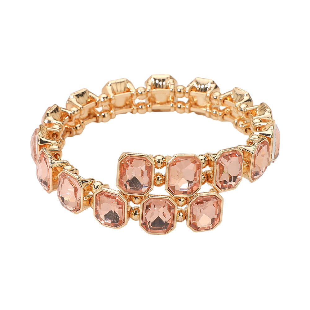 iLLASPARKZ Rectangle Stone Cluster Link Adjustable Evening Bracelet