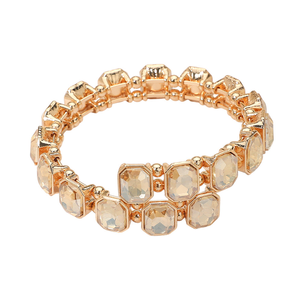 iLLASPARKZ Rectangle Stone Cluster Link Adjustable Evening Bracelet