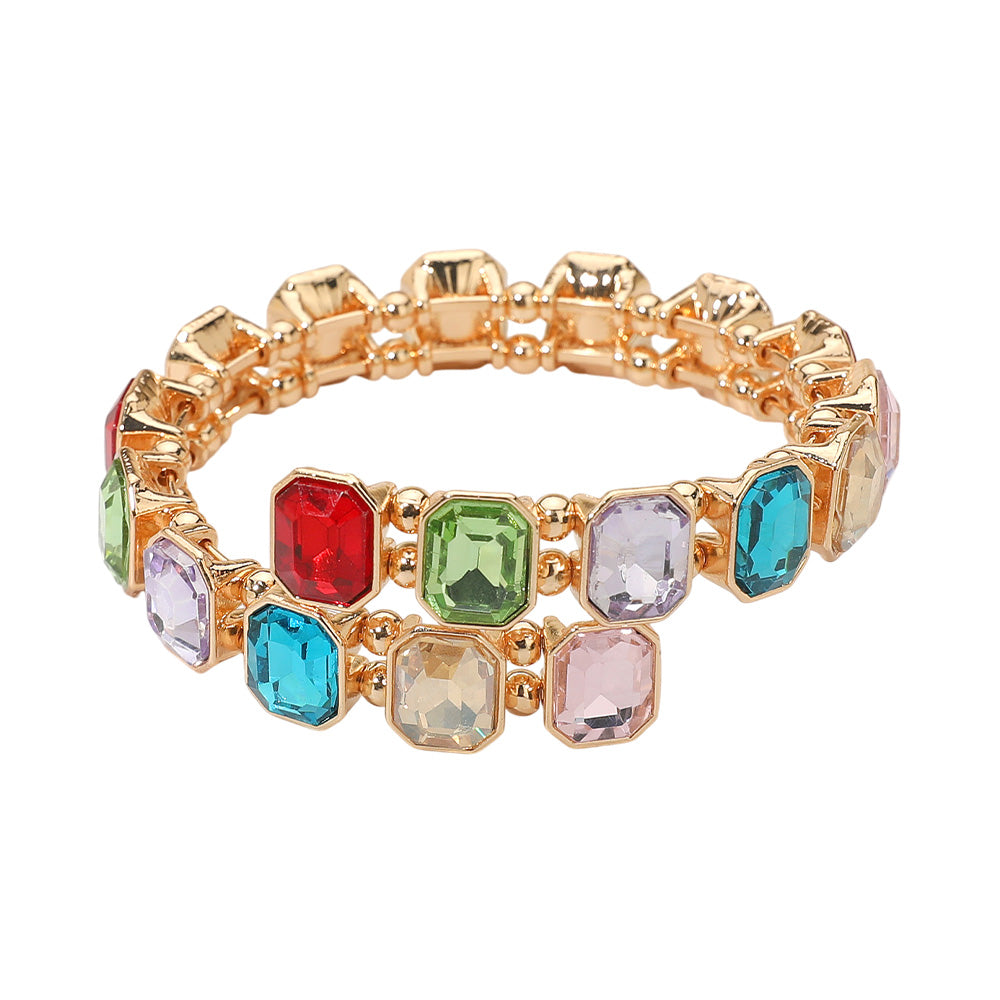 iLLASPARKZ Rectangle Stone Cluster Link Adjustable Evening Bracelet