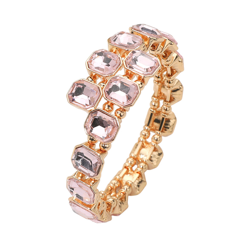 iLLASPARKZ Rectangle Stone Cluster Link Adjustable Evening Bracelet