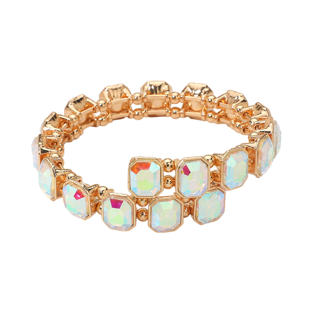 iLLASPARKZ Rectangle Stone Cluster Link Adjustable Evening Bracelet