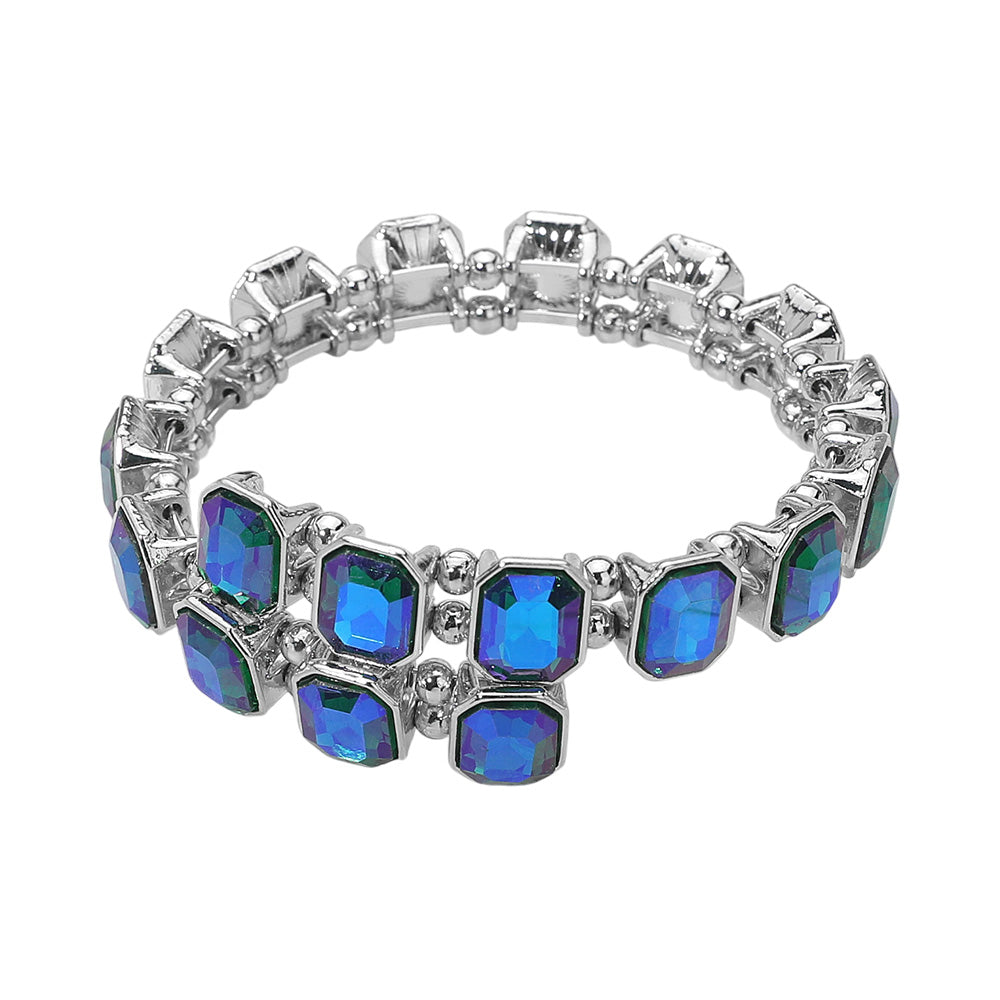 iLLASPARKZ Rectangle Stone Cluster Link Adjustable Evening Bracelet