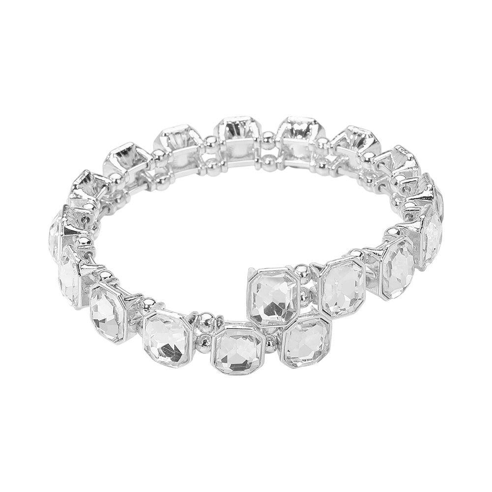 iLLASPARKZ Rectangle Stone Cluster Link Adjustable Evening Bracelet