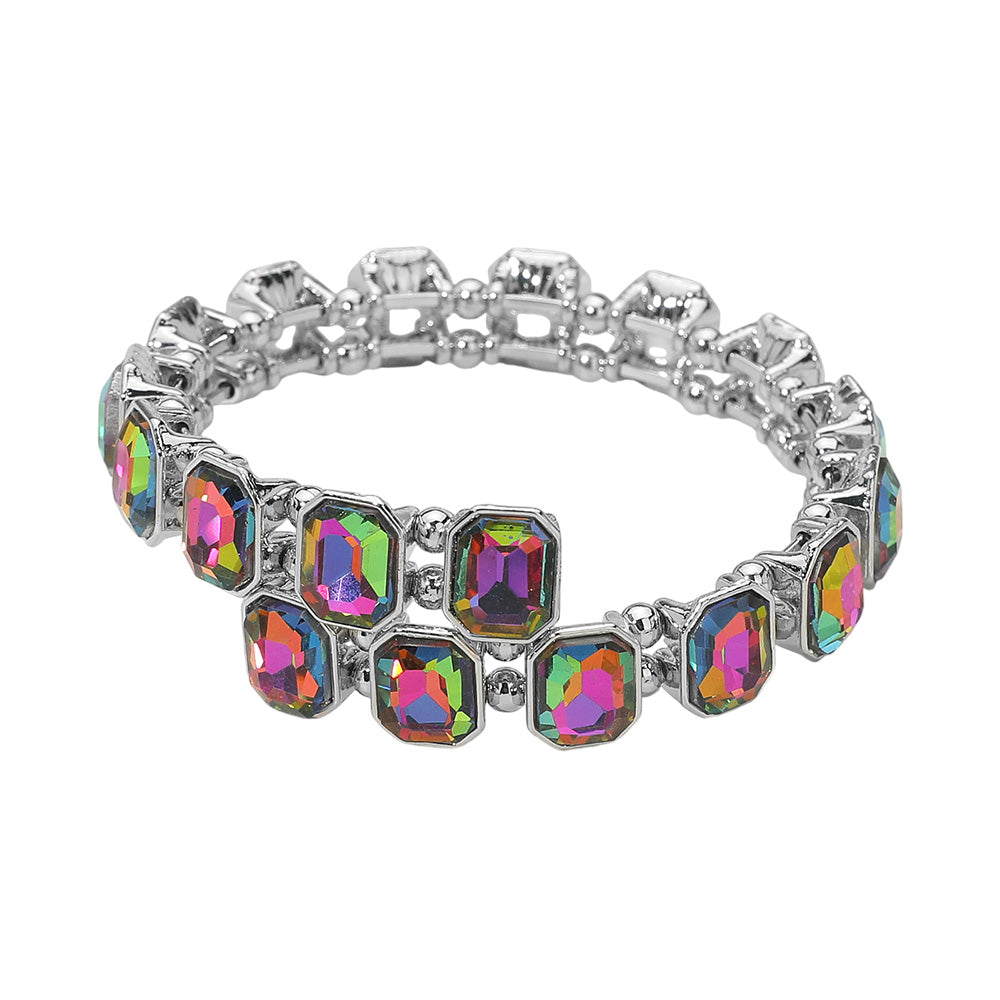 iLLASPARKZ Rectangle Stone Cluster Link Adjustable Evening Bracelet