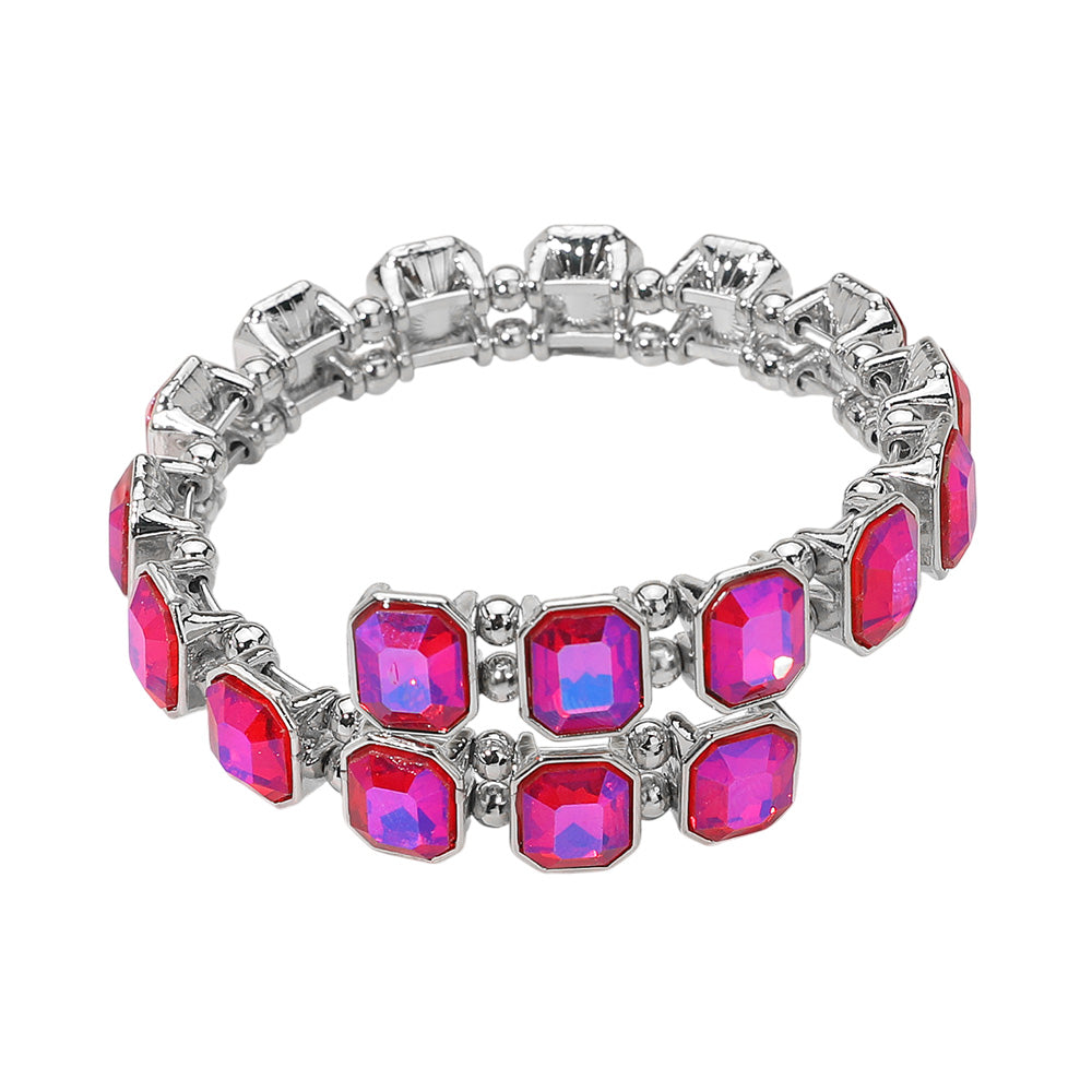 iLLASPARKZ Rectangle Stone Cluster Link Adjustable Evening Bracelet