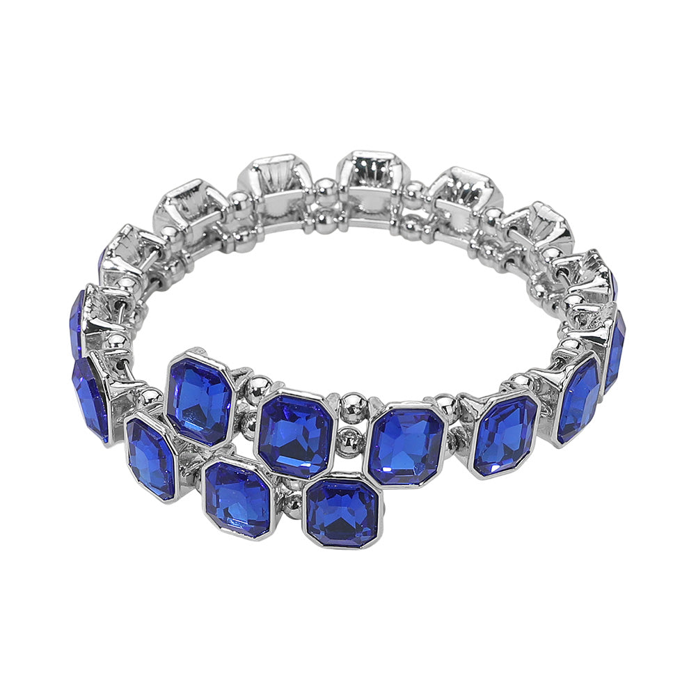 iLLASPARKZ Rectangle Stone Cluster Link Adjustable Evening Bracelet