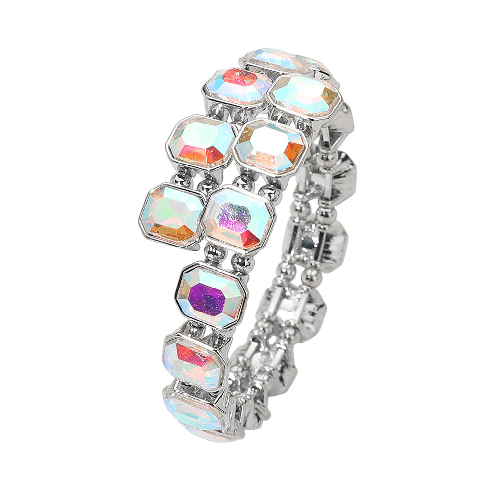 iLLASPARKZ Rectangle Stone Cluster Link Adjustable Evening Bracelet