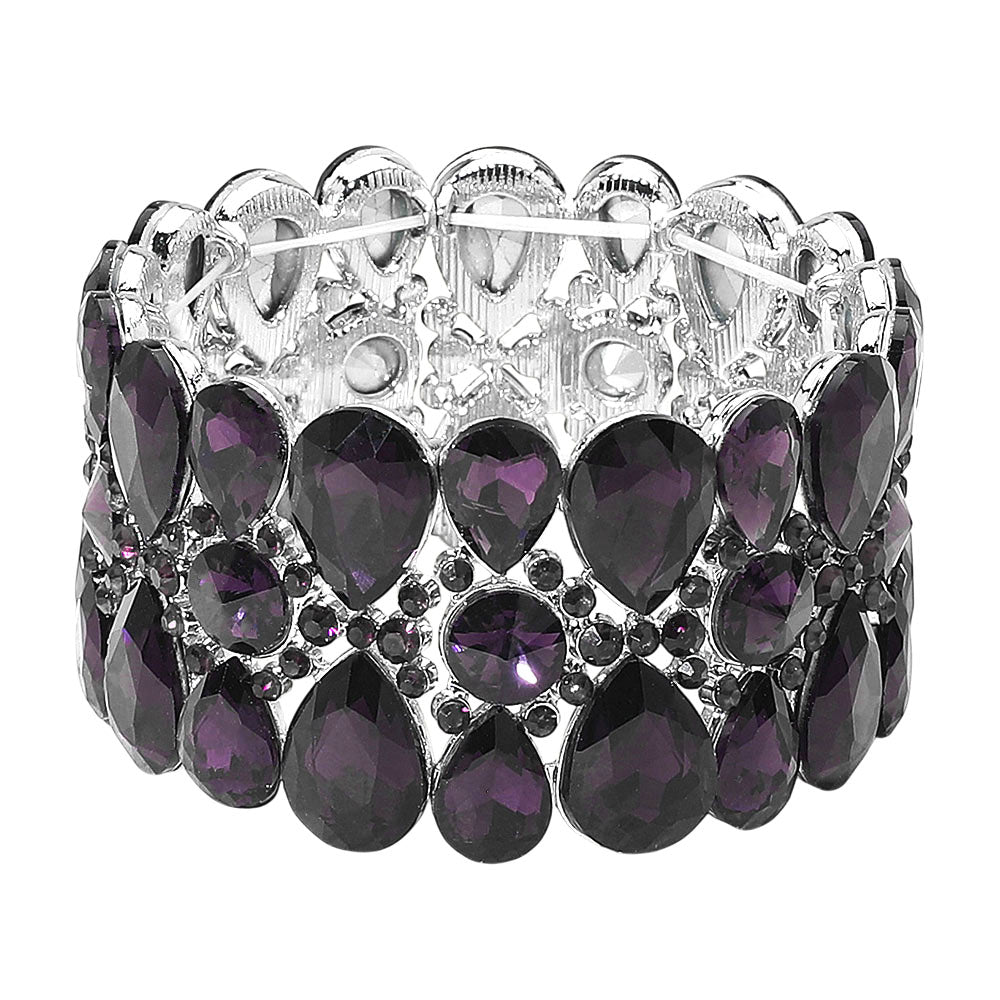 iLLASPARKZ Pear Crystal Floral Rhinestone Stretch Evening Bracelet