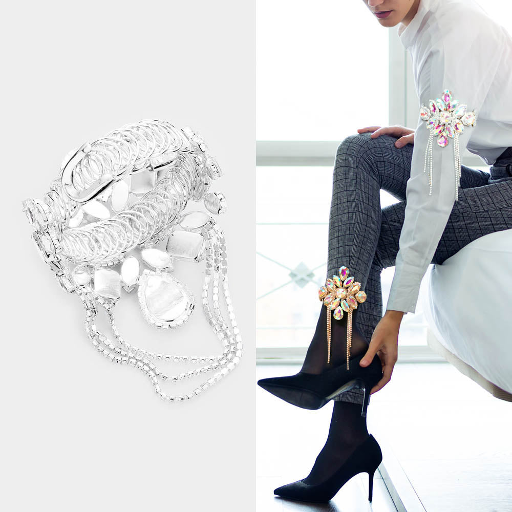 iLLASPARKZ Oversized Teardrop Crystal Accented Evening Arm Cuff Bracelet