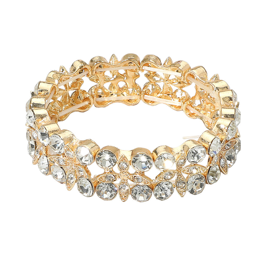 iLLASPARKZ Round Stone Bezel Flower Stone Cluster Stretch Evening Bracelet