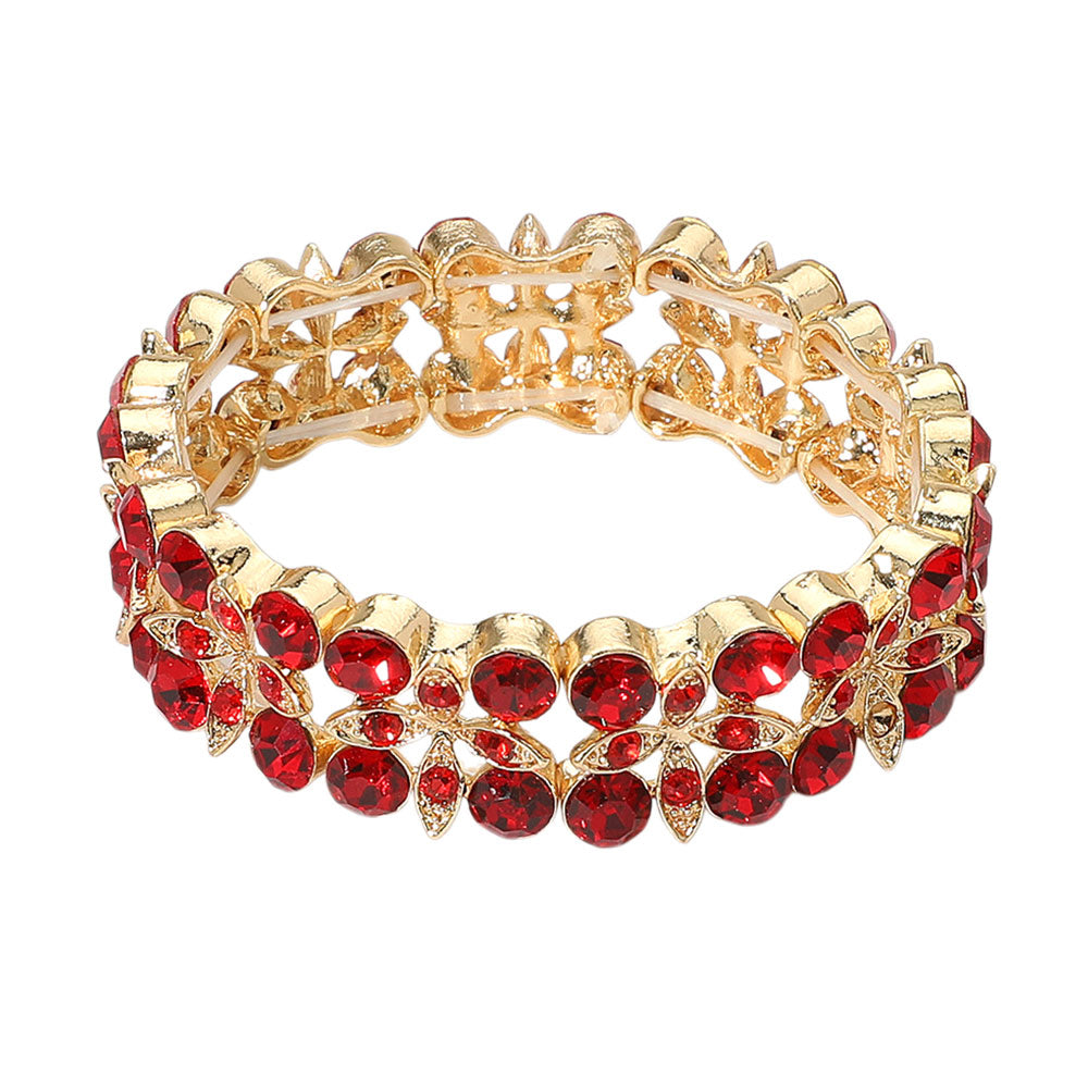 iLLASPARKZ Round Stone Bezel Flower Stone Cluster Stretch Evening Bracelet