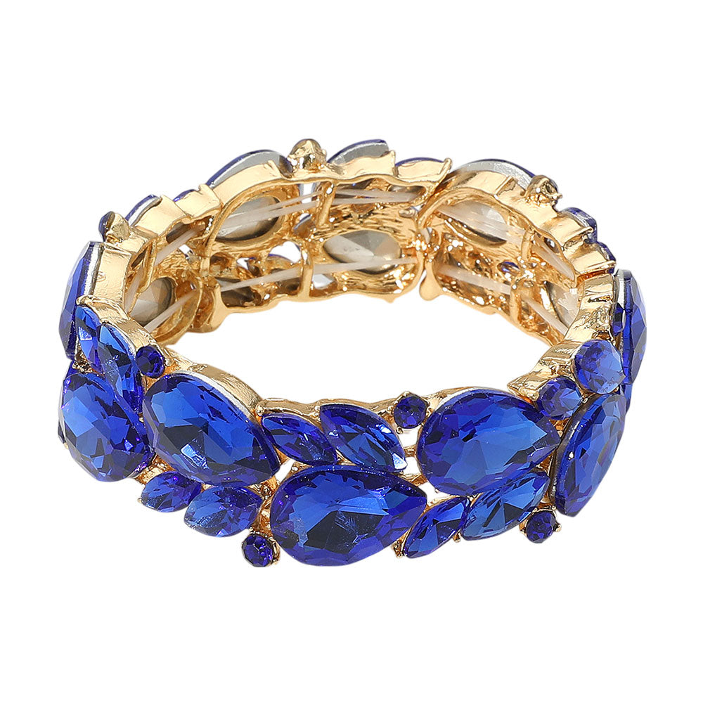 iLLASPARKZ Teardrop Marquise Stone Cluster Stretch Evening Bracelet