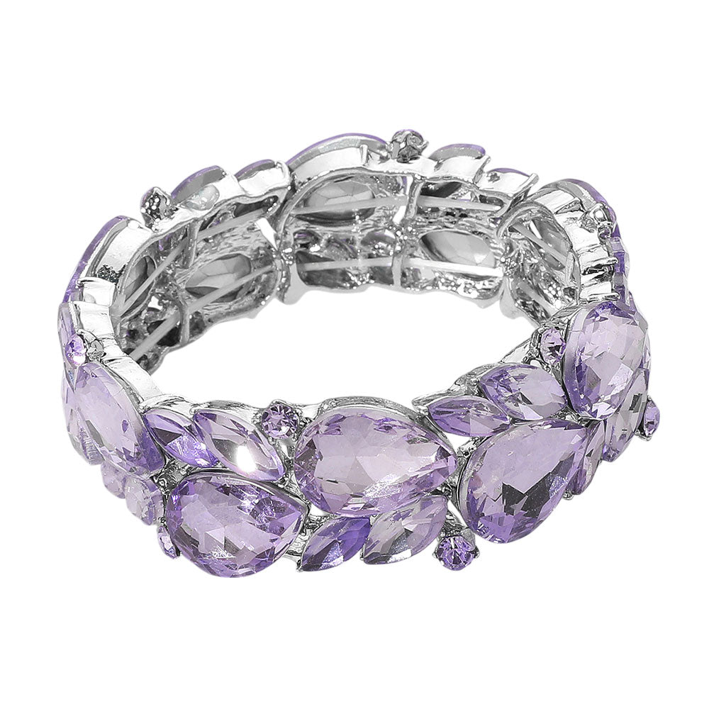 iLLASPARKZ Teardrop Marquise Stone Cluster Stretch Evening Bracelet