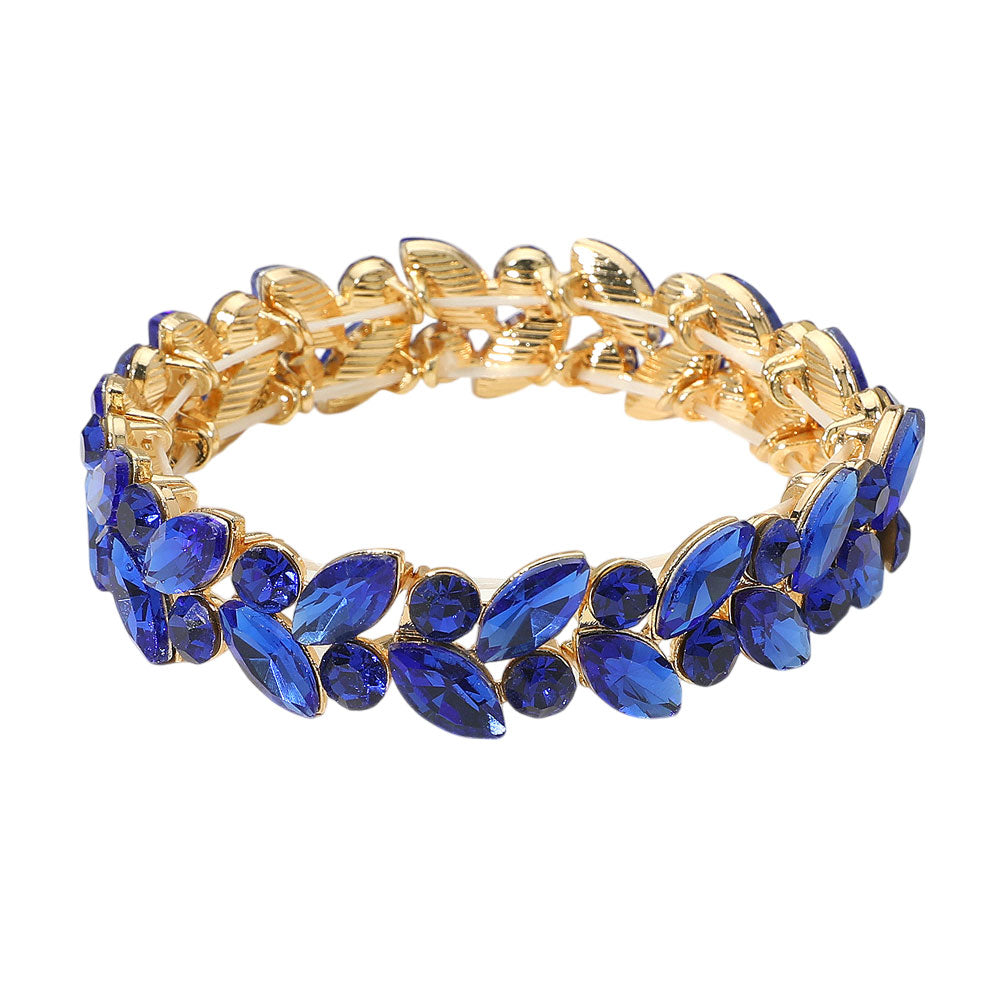 iLLASPARKZ Round Marquise Stone Cluster Stretch Evening Bracelet