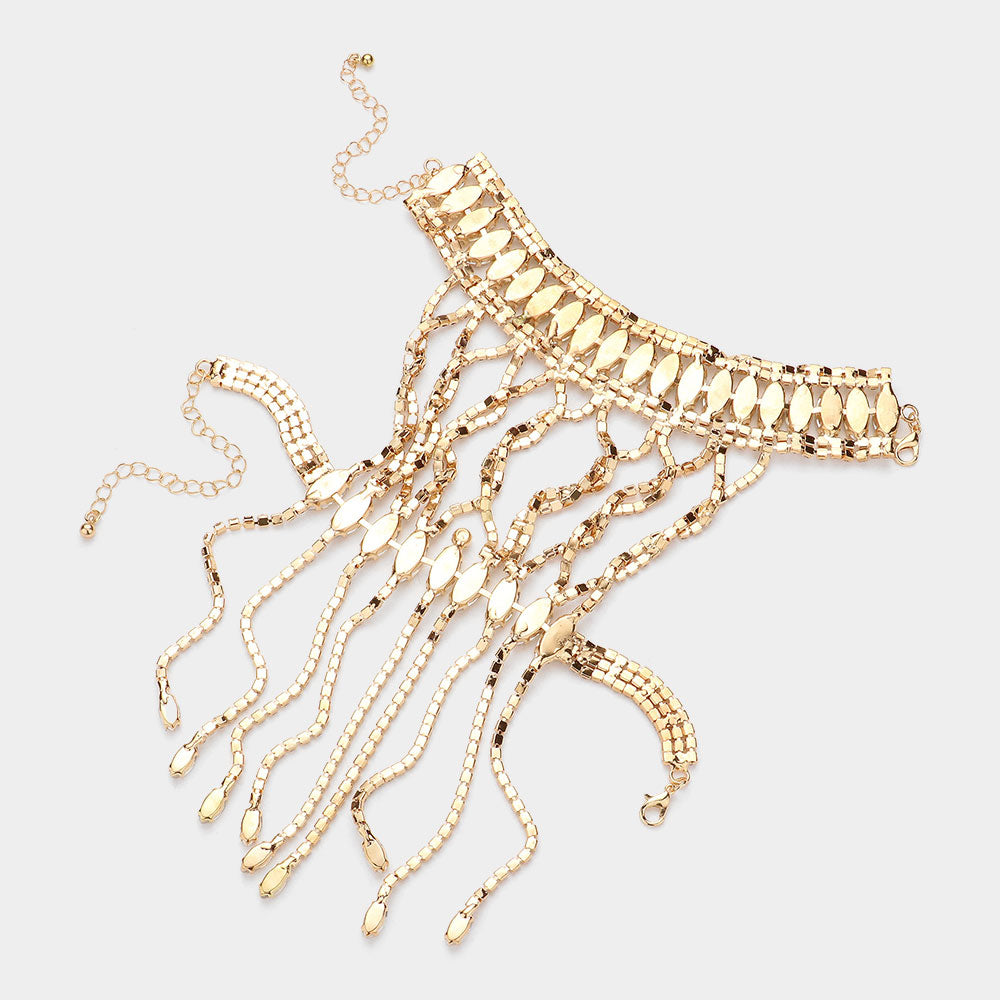 iLLASPARKZ Marquise Stone Cluster Embellished Rhinestone Paved Hand Chain Evening Bracelet
