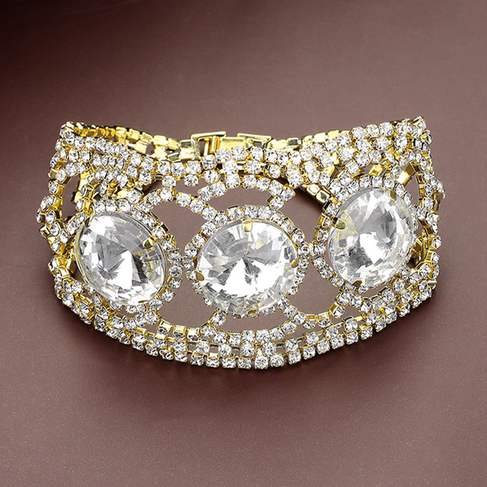 iLLASPARKZ Triple Round Glass Stone Rhinestone Evening Bracelet