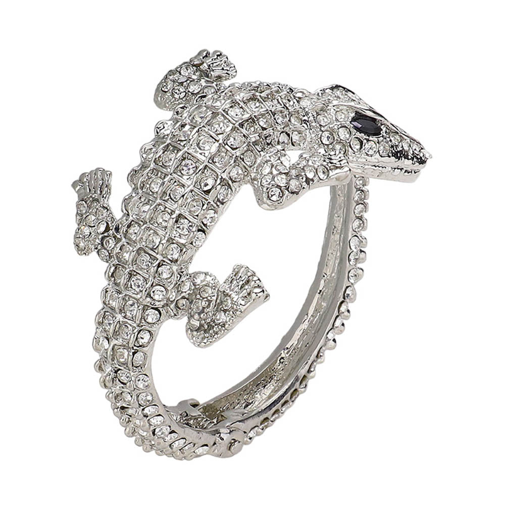 iLLASPARKZ Crystal Rhinestone Crocodile/Alligator Embellished Evening Hinged Cuff Bracelet