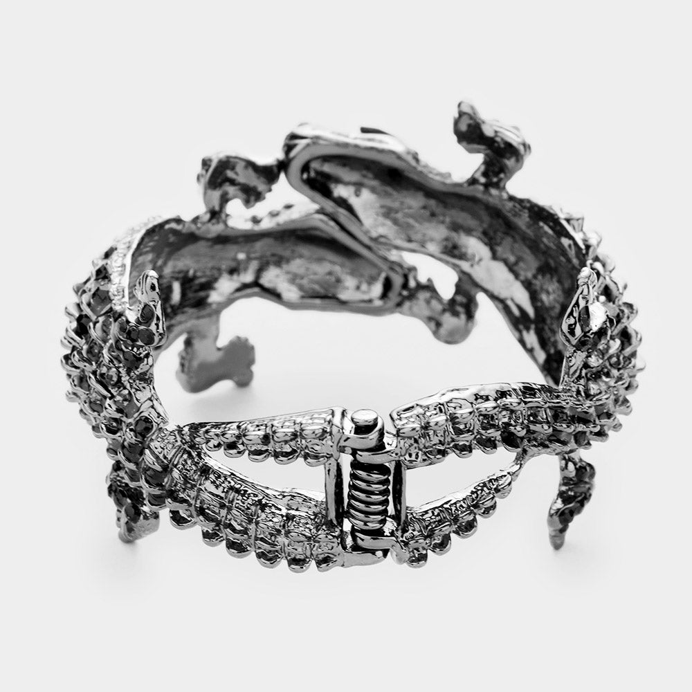 iLLASPARKZ Crystal Rhinestone Double Crocodile/Alligator Evening Hinged Cuff Bracelet