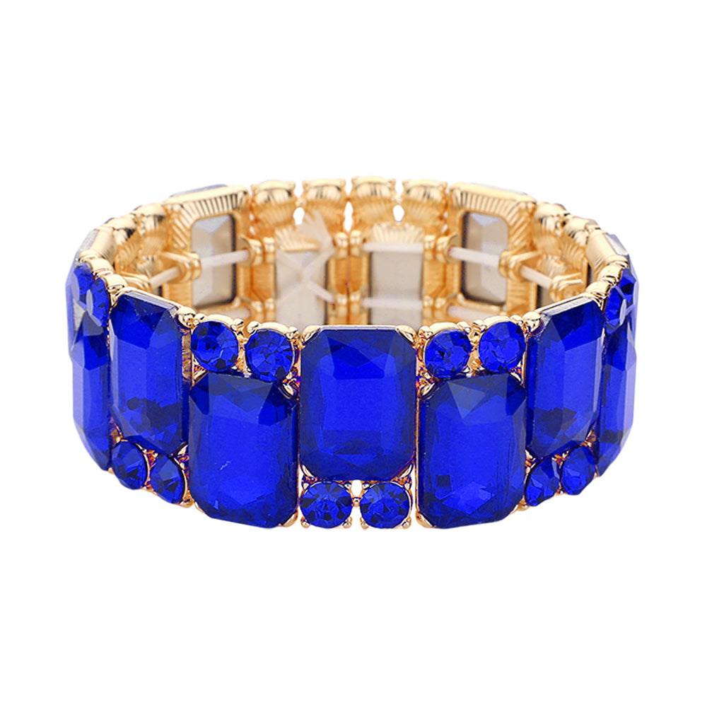 iLLASPARKZ Square Round Glass Stone Cluster Stretch Evening Bracelet