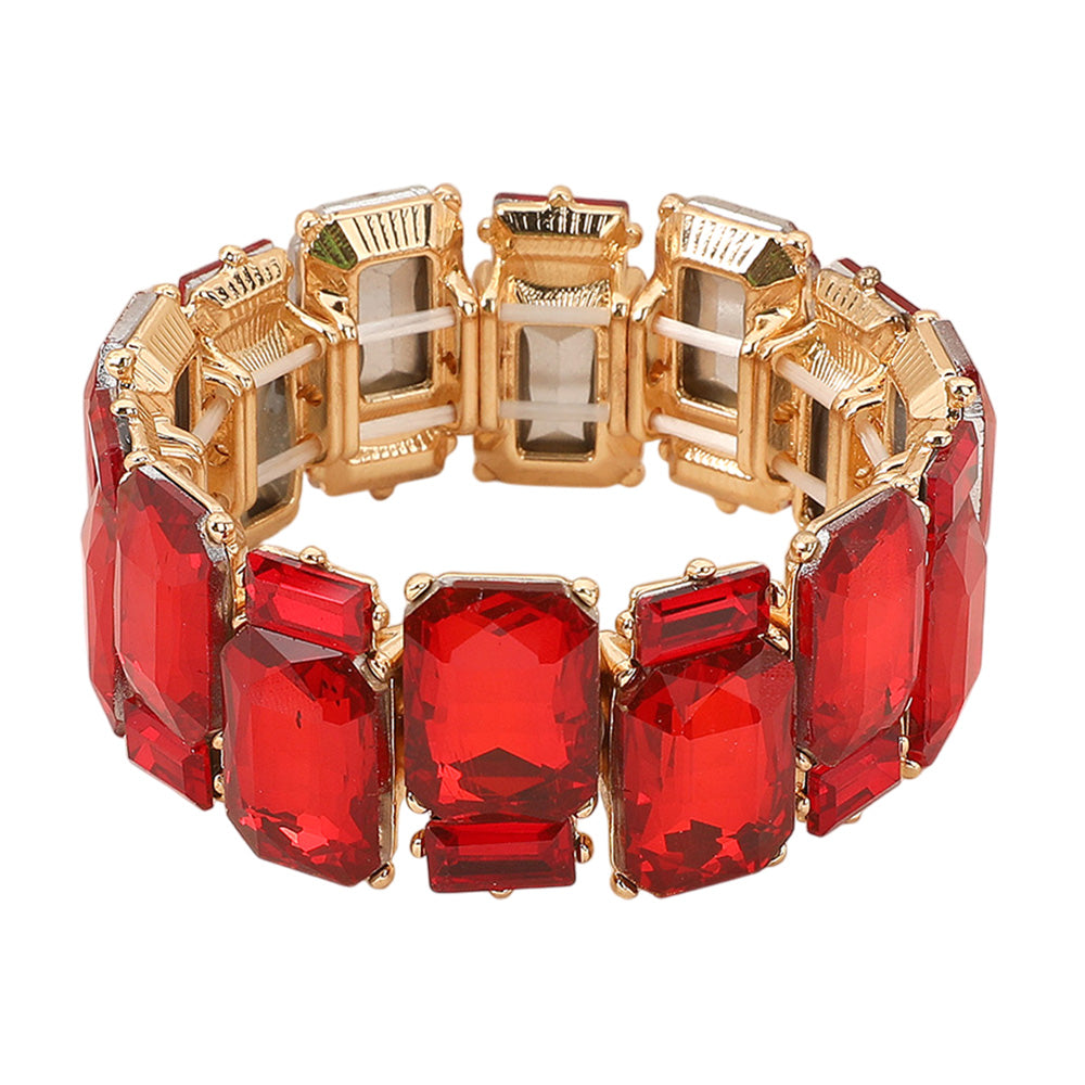 iLLASPARKZ Rectangle Glass Stone Cluster Stretch Evening Bracelet