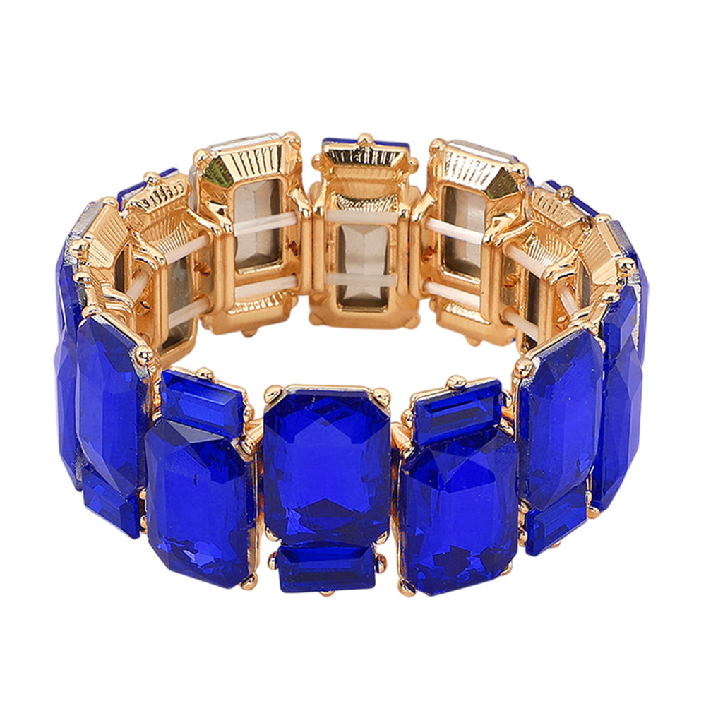iLLASPARKZ Rectangle Glass Stone Cluster Stretch Evening Bracelet