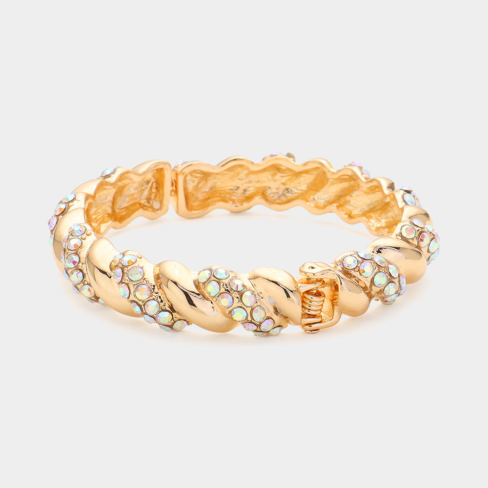 iLLASPARKZ Rhinestone Embellished Twisted Metal Hinged Evening Bracelet
