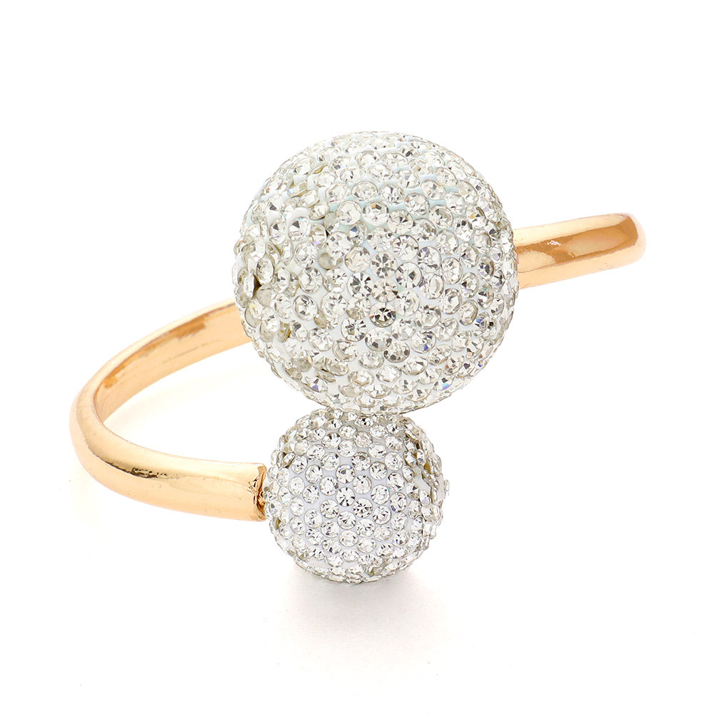 Rhinestone Embellished Double Ball Hinged Evening Bracelet