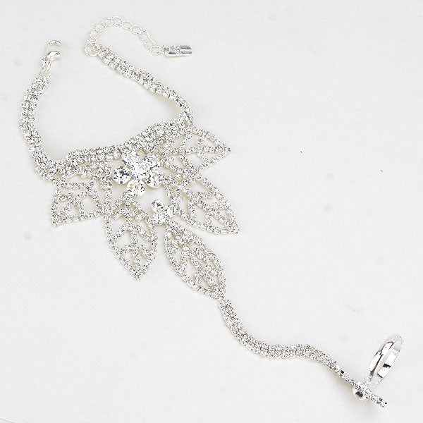 iLLASPARKZ Leaf Rhinestone Hand Chain Bracelet