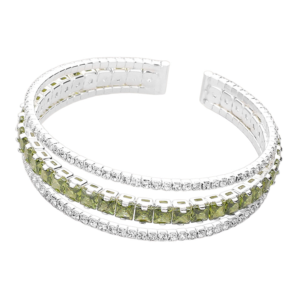 iLLASPARKZ Square Cut CZ Stone Accented Split Evening Bracelet