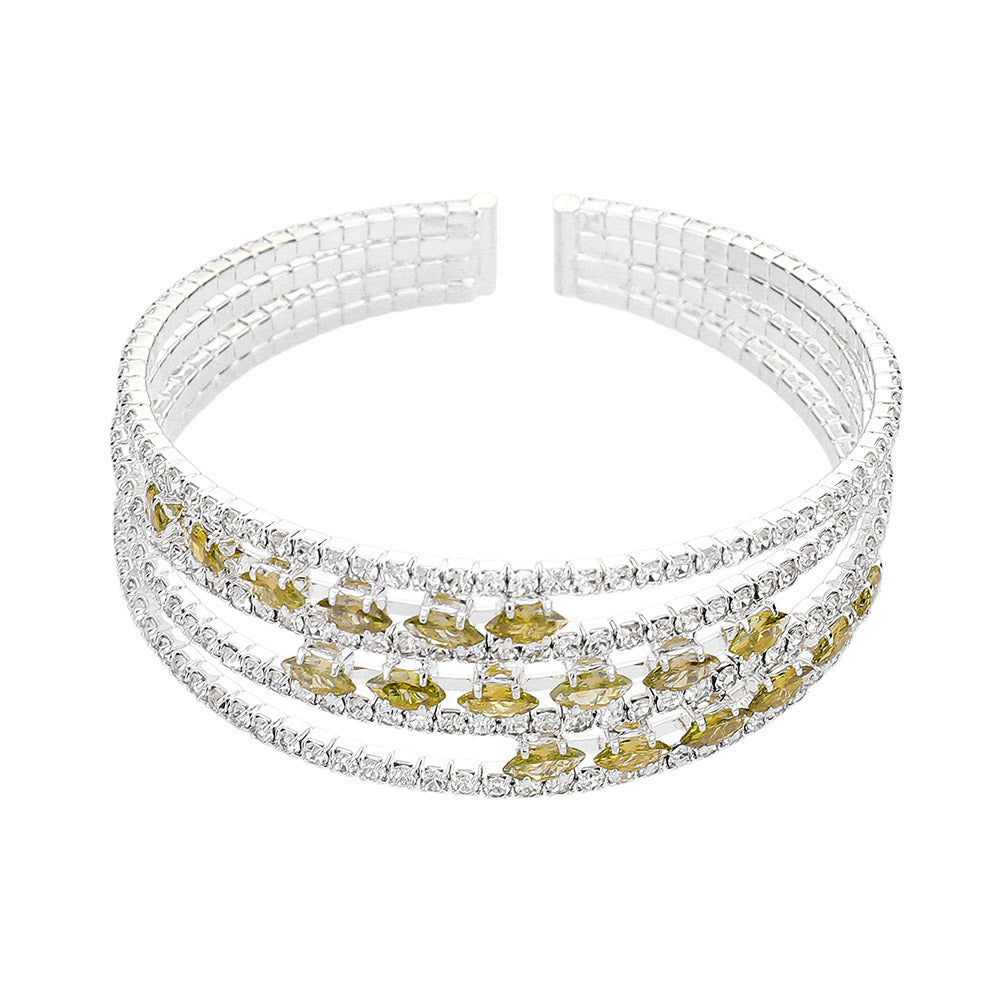 iLLASPARKZ Marquise CZ Stone Rhinestone Paved Split Evening Bracelet