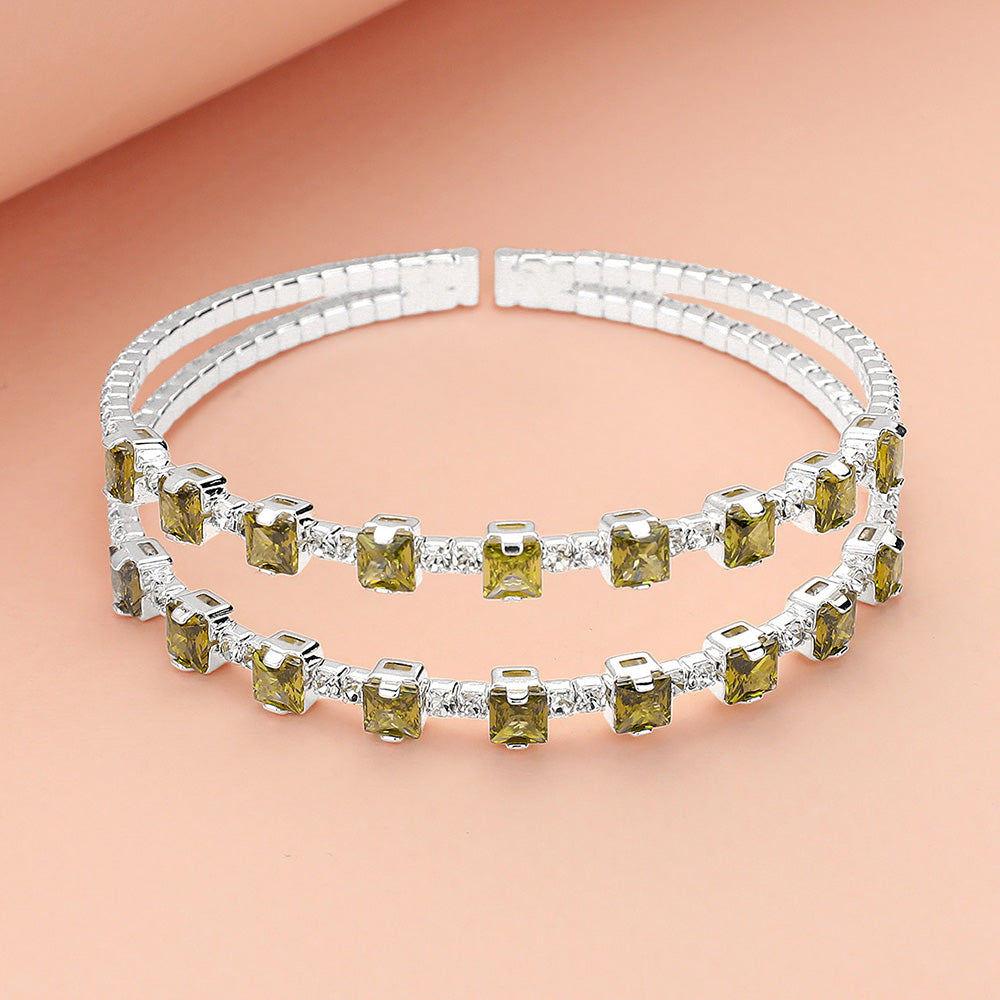 iLLASPARKZ Square CZ Stone Cluster Accented Split Adjustable Evening Bracelet