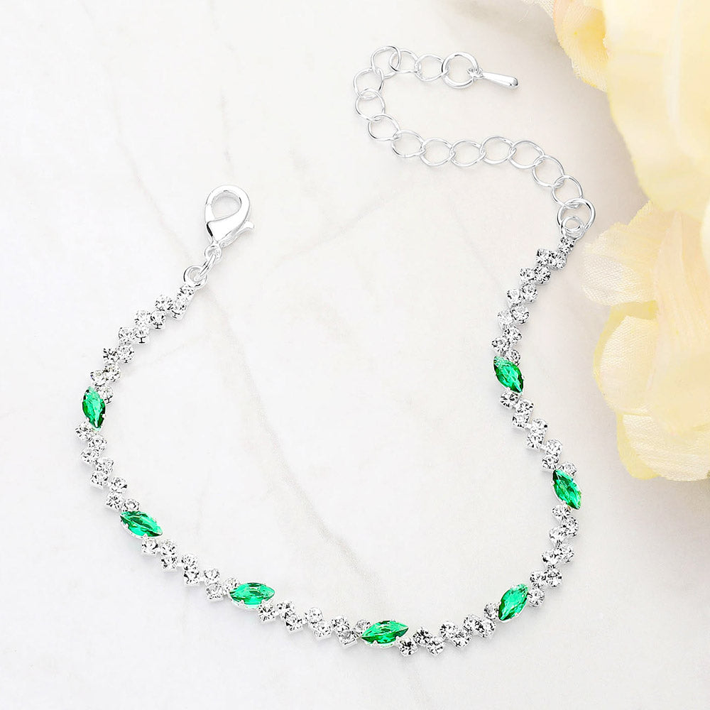iLLASPARKZ Marquise Emerald CZ Stone Cluster Link Evening Bracelet