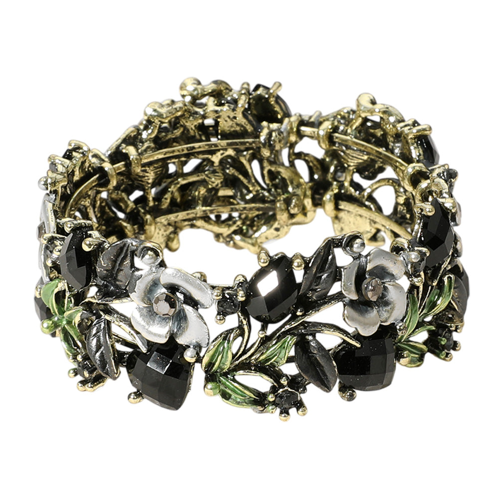 iLLASPARKZ Glass Crystal Metal Flower Leaf Evening Bracelet