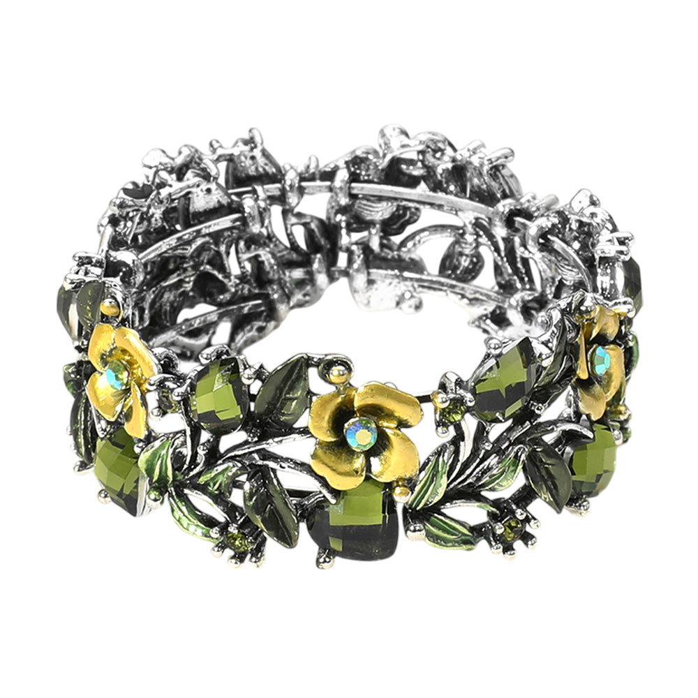 iLLASPARKZ Glass Crystal Metal Flower Leaf Evening Bracelet