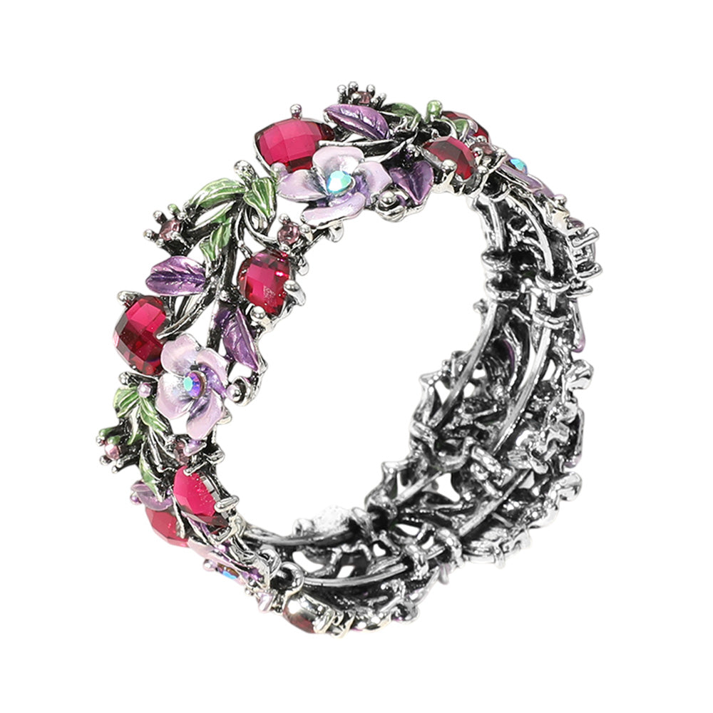 iLLASPARKZ Glass Crystal Metal Flower Leaf Evening Bracelet