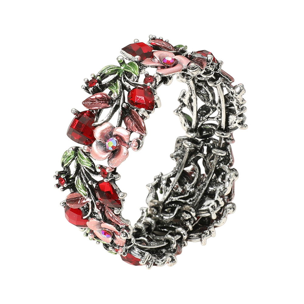 iLLASPARKZ Glass Crystal Metal Flower Leaf Evening Bracelet
