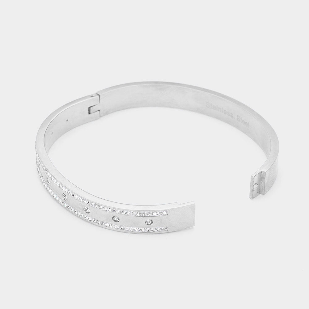 iLLASPARKZ Rhinestone Embellished Stainless Steel Bangle Evening Bracelet