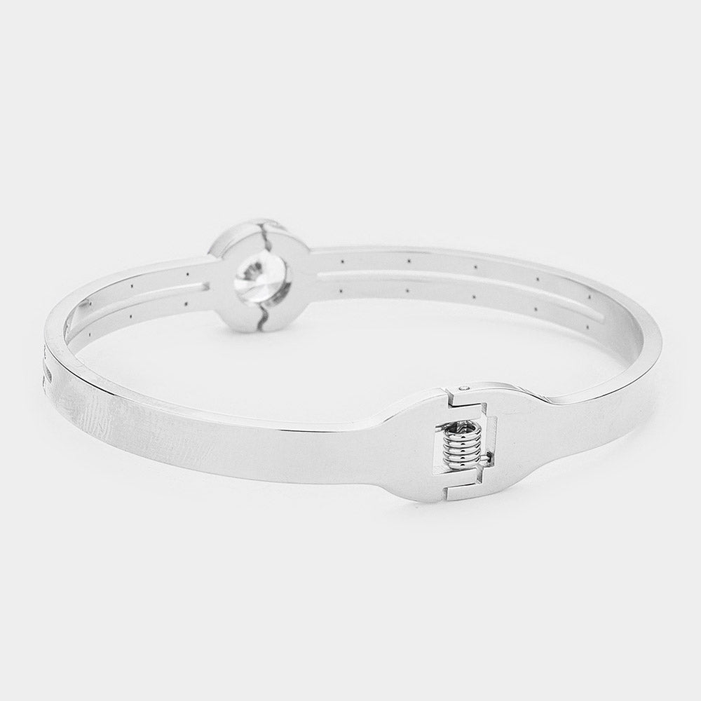 iLLASPARKZ Round CZ Stone Accented Stainless Steel Evening Bracelet