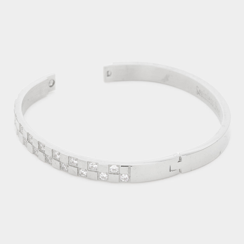 iLLASPARKZ CZ Embellished Stainless Steel Bangle Evening Bracelet