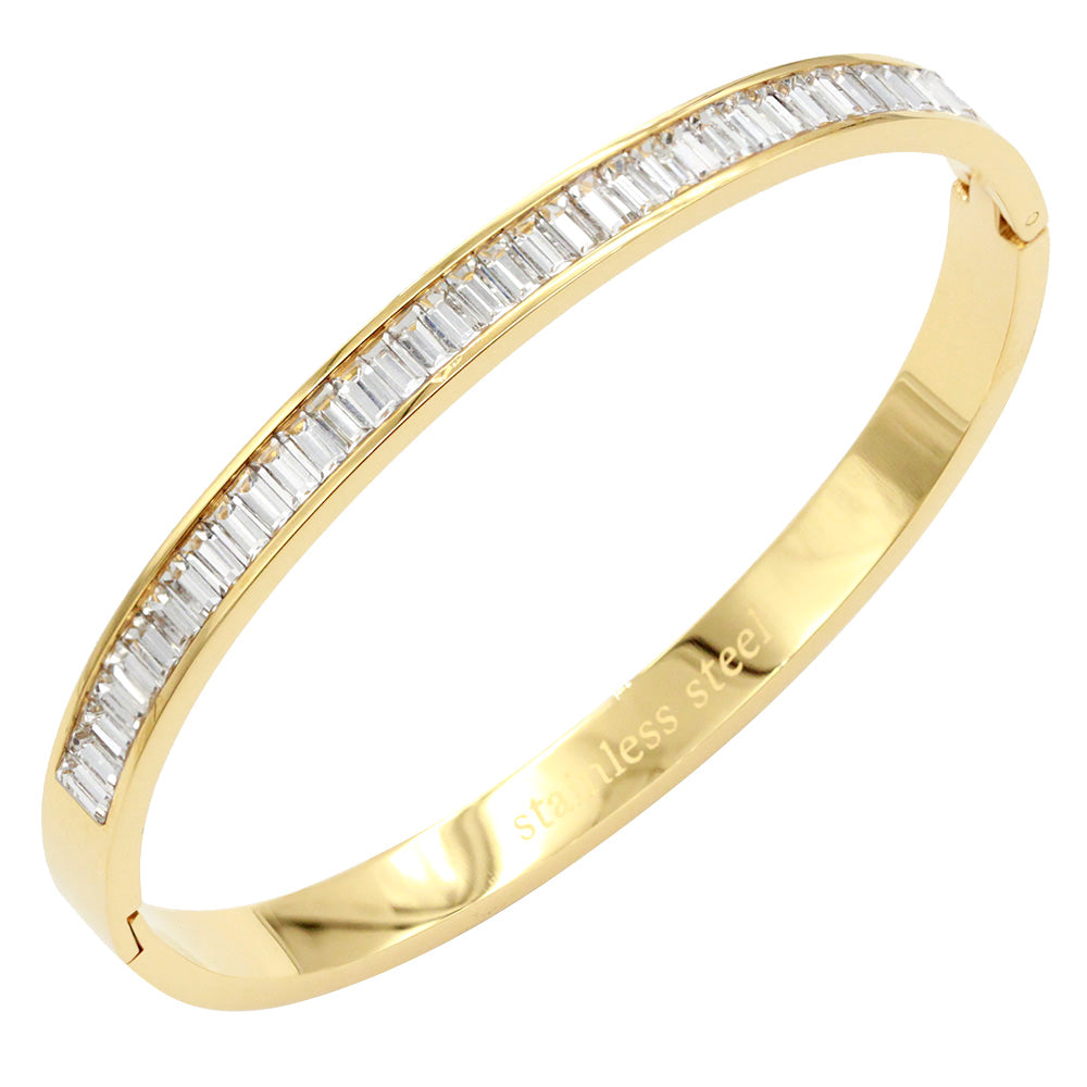 iLLASPARKZ CZ Baguette Stone Cluster Stainless Steel Evening Bracelet